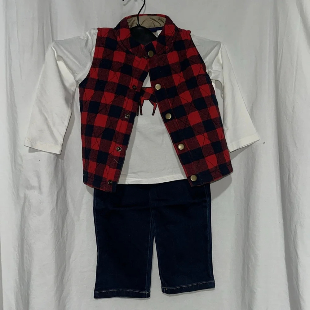 NWT crown & ivy baby harbor navy plaid 3 piece set size 24 months